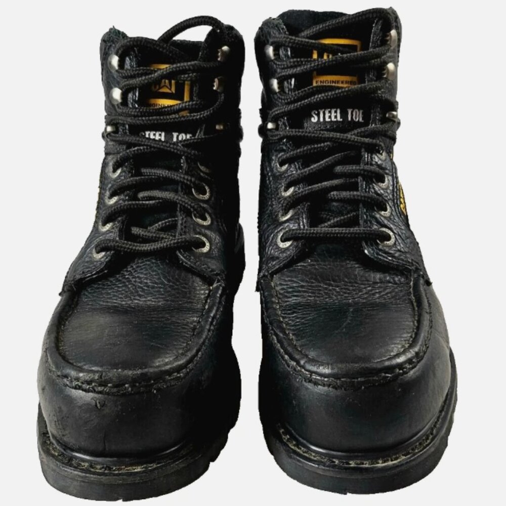 CATERPILLAR Boots 10.5 Steel Toe Black Leather Safety Electrical Slip Resistant
